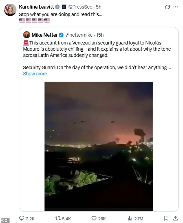 Alleged Use of Sonic Weapon in Venezuela: White House Press Secretary Shares Security Guard's Account of Covert Operation's Impact on Venezuelan Soldiers