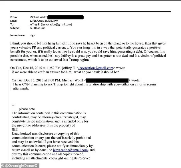 Trump Alleges Coordinated Campaign by Epstein's Estate and Michael Wolff to Undermine His 2016 Presidential Bid, Citing Resurfaced Emails