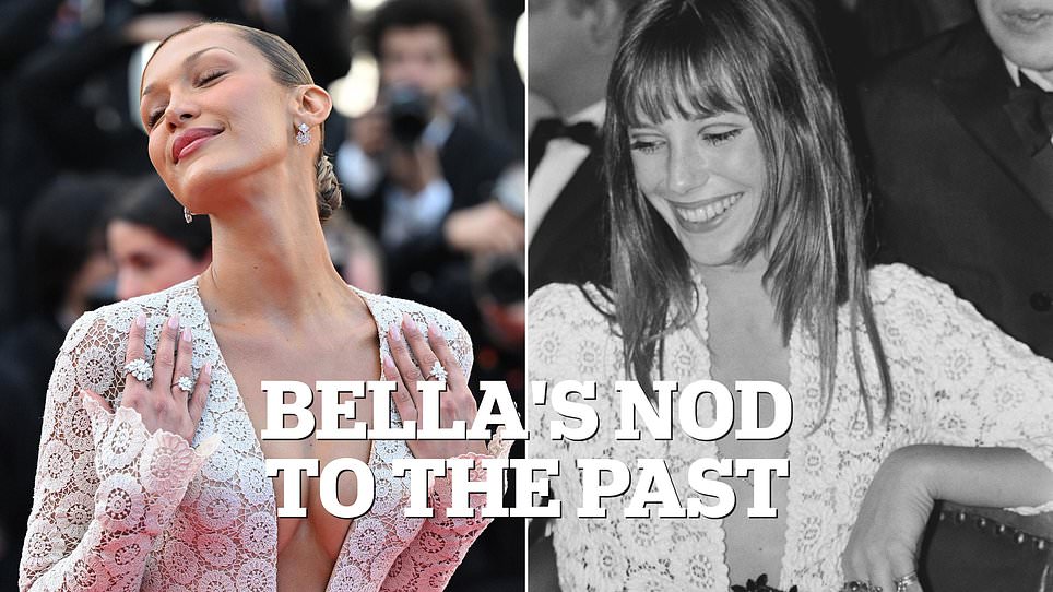 Bella Hadid honors Jane Birkin at Cannes in historic Schiaparelli gown.